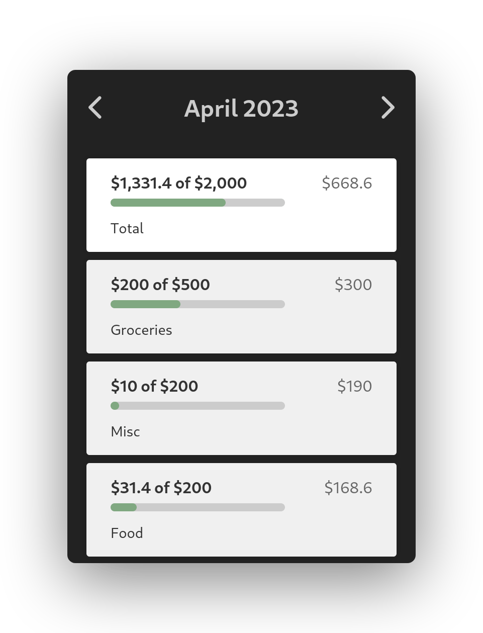 Screenshot of Budget Zen in the expenses list section